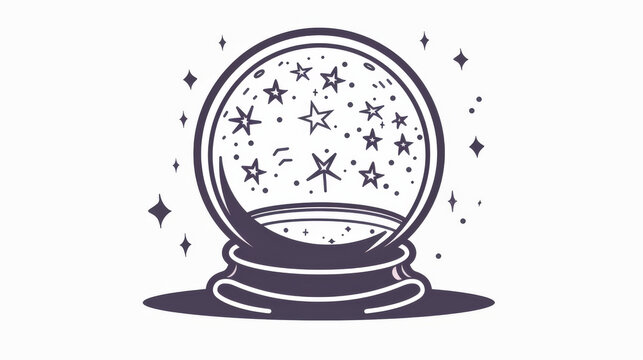 recommend clip art: Cute crystal ball with stars, drawn in outline style. Astrological sticker in simple line art. Icon or print for predicting the future. Fortune teller witch.