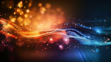Obraz premium Abstract vibrant light trails and bokeh particles in a dynamic blend of blue and orange tones, perfect for background or wallpaper use.