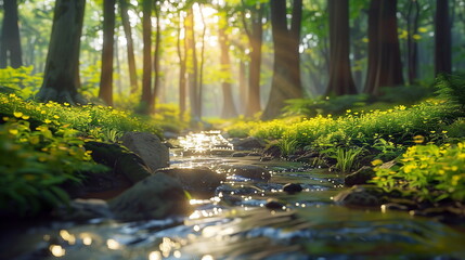 Obraz premium Tranquil forest clearing with a trickling stream