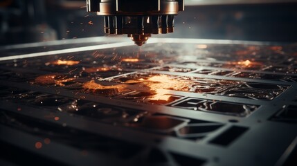 Precision metal fusion  industrial 3d printing sparks with laser in powder bed for mechanical part