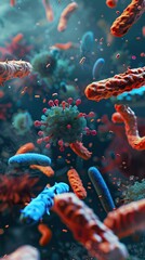 Enterobacterias Gram negativas Proteobacteria, bacteria such as salmonella, escherichia coli, yersinia pestis, klebsiella. 3D illustration. AI generated illustration