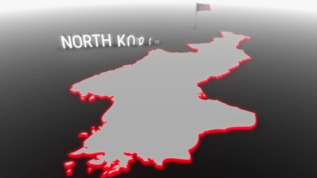 3d animated map of North Korea gets hit and fractured by the text &ldquo;Recession&rdquo;