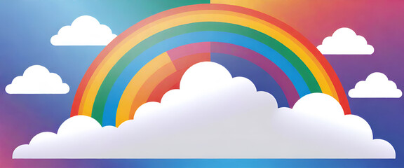illustrazione con nuvole soffici e grande arcobaleno a tema astratto contemporaneo