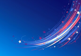 Abstract Red, White, and Blue Geometric Background with Stars for USA Holiday Illustration Design Template