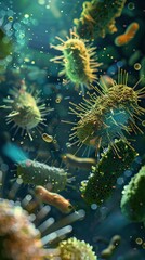 Obraz premium Enterobacterias Gram negativas Proteobacteria, bacteria such as salmonella, escherichia coli, yersinia pestis, klebsiella. 3D illustration. AI generated illustration