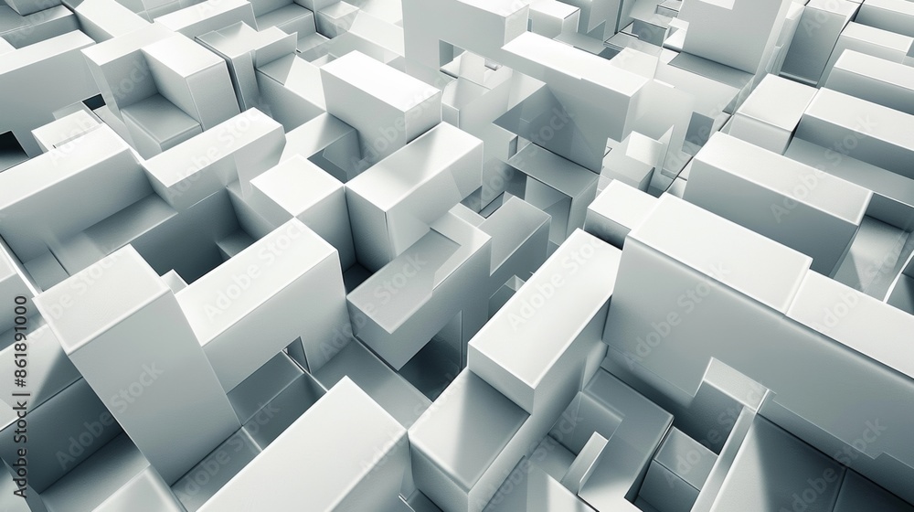 Poster a grid of angular shapes resembling a complex puzzle waiting to be solved.