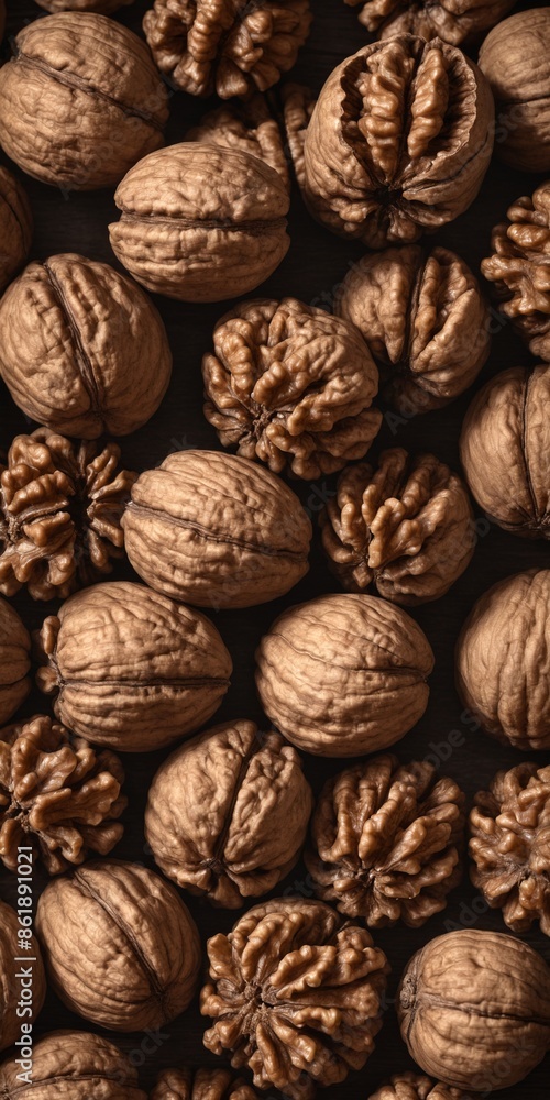 Poster walnuts. top view, flat lay. autumn harvest - Posters