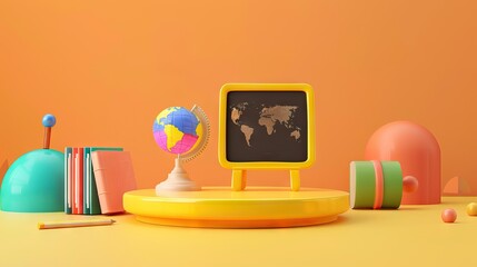 3D Rendering back to school interior study room for children cute icon cartoon style. 3D Render illustration. AI generated illustration