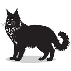 Maine Coon silhouettes and icons. Black flat color simple elegant white background Maine Coon animal vector and illustration.