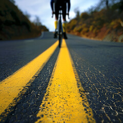 Road With Two Yellow Lines,
Yellow dividing line on a street in city Low Angle

