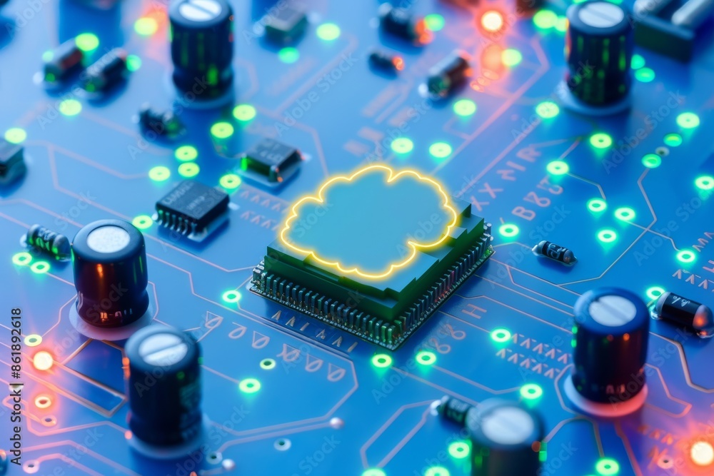 Aufkleber ai processor with neon lights, artificial intelligence, advanced tech, digital electronics, high tec