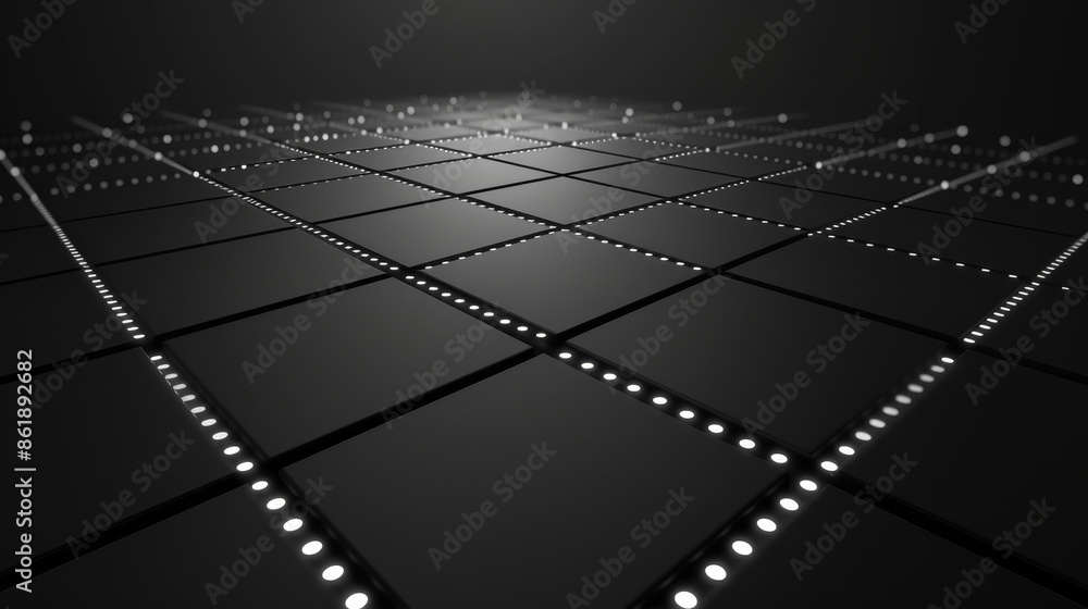 Poster abstract geometry background with squares with glowing dots black and white minimalistic texture. pr