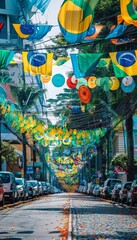Obraz premium Vibrant brazilian independence day street decorations flags and festive ornaments