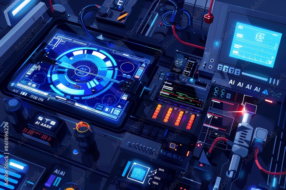 Poster ai microchip on circuit board, artificial intelligence, advanced tech, digital electronics, high tec