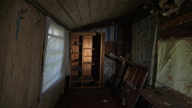 Abandoned wooden house. Poor man's hut. fallout concept