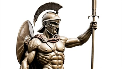 Fototapeta premium statue of spartan soldier, isolated white background, copy space for text