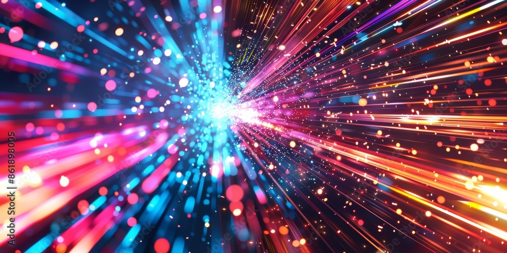 Poster A mesmerizing explosion of colorful light streaks, creating a stunning and dynamic abstract digital scene.