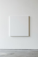 Simple White Square Canvas on Clean White Wall with Copy Space