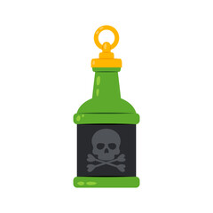 Glass bottle with skull emblem on a white background. Pirate drink. Rum. Illustration in flat style.