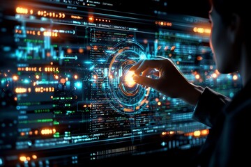 Obraz premium Person Interacting With Futuristic Digital Interface