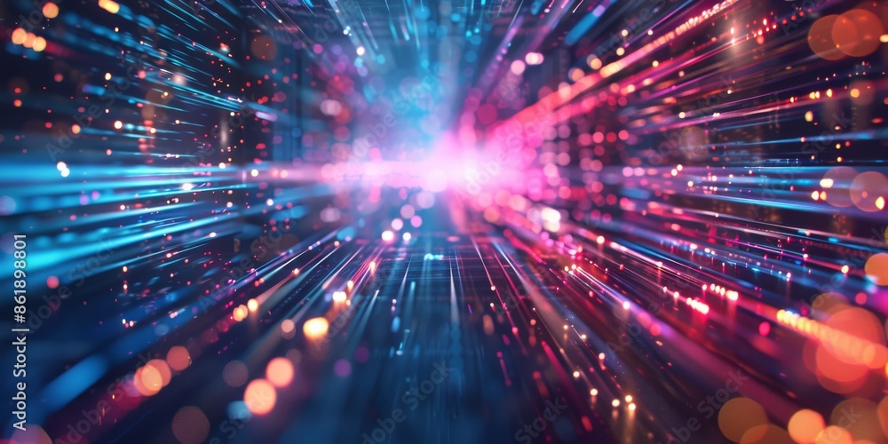 Poster abstract light burst with glowing streaks and particles creates vibrant tech background of brillianc