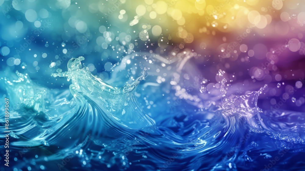 Poster this description encompasses an artistic portrayal of colorful gradient waves, illuminated by dazzli