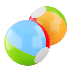 Two colorful inflatable beach balls isolated on transparent background