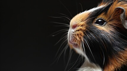 Closeup of a guinea pigs ear twitching, with room for text