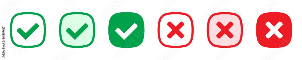 Aufkleber right or wrong icons. green tick and red cross checkmarks. yes or no symbol, approved or rejected ic