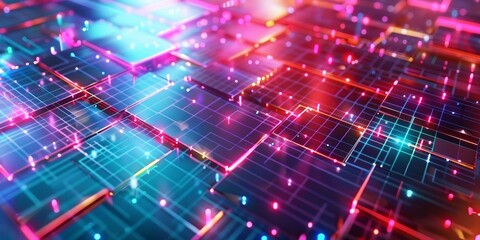 Fototapeta premium Abstract Hi-Tech Background with Rectangular Shapes and Lines: . Concept for big data, deep machine learning, artificial intelligence