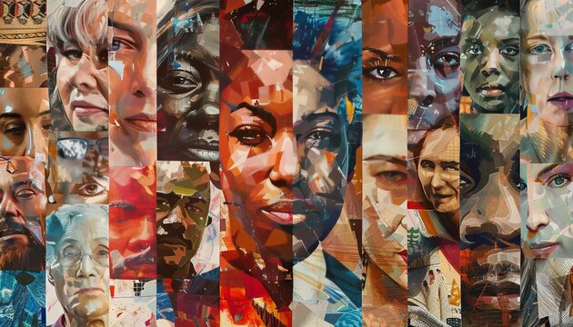 Diverse human faces collage  varied ages, genders, and ethnicities for impactful representation