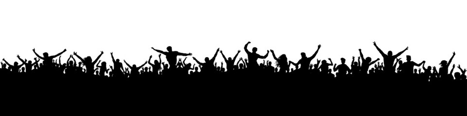 Crowd of people silhouette, cheerful fans people. Big event, concert or sport. Vector illustration
