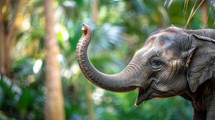 Closeup of an elephants trunk reaching for food, with copy space