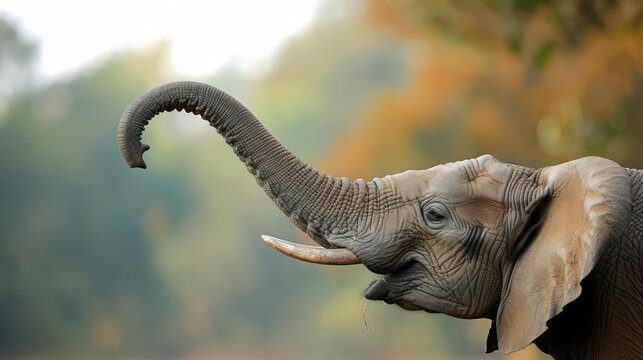 Closeup of an elephants trunk reaching for food, with copy space