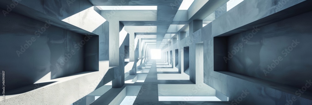 Poster a symmetrical arrangement of overlapping square shadows giving the illusion of a neverending tunnel.