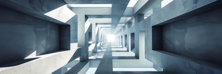 Obraz premium A symmetrical arrangement of overlapping square shadows giving the illusion of a neverending tunnel.