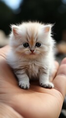 Fototapeta premium The World's Smallest and Cutest White Kitten in a Palm