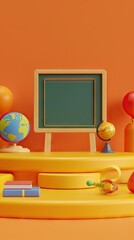 3D Rendering back to school interior study room for children cute icon cartoon style. 3D Render illustration. AI generated illustration