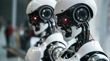 Fototapeta premium A high-tech robot, with humanoid appearance and artificial intelligence, can talk and interact with people