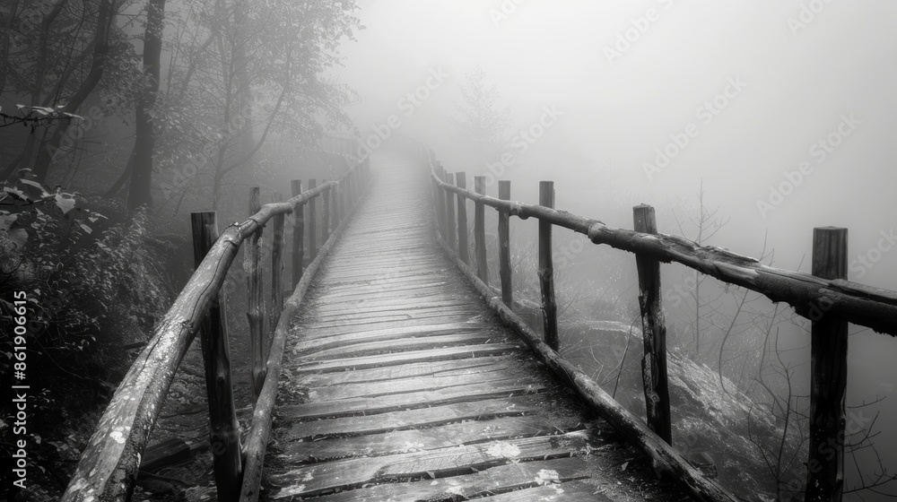 Poster the foggy path seems to go on endlessly luring the adventurous and daring. black and white art
