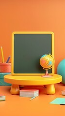 3D Rendering back to school interior study room for children cute icon cartoon style. 3D Render illustration. AI generated illustration