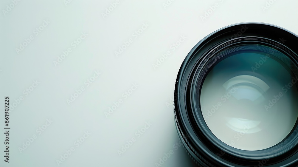 Poster microscope lens on white background with empty space for text