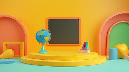 3D Rendering back to school interior study room for children cute icon cartoon style. 3D Render illustration. AI generated illustration