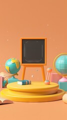 3D Rendering back to school interior study room for children cute icon cartoon style. 3D Render illustration. AI generated illustration