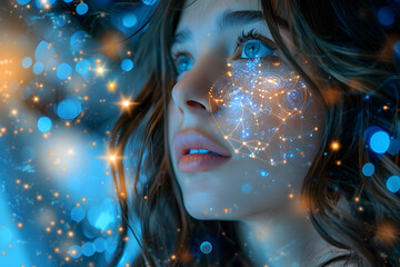 A young woman astrologer makes an astrological forecast. Concept of horoscopes, tarot cards and numerology