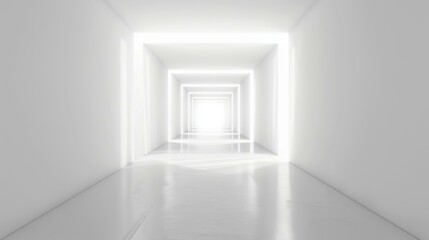 White tunnel light. A bright white tunnel illuminated by white light reflecting on the floor