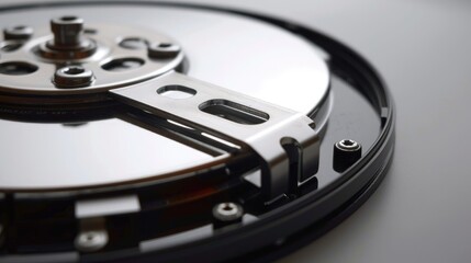 Close up view of a 3 5 inch HDD from behind on a white background