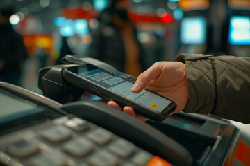 Person Using Smartphone to Make a Payment at a Point of Sale Terminal