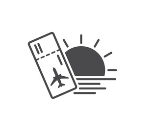 sun, sea and flight ticket icon. summer vacation and travel symbol. isolated vector image for tourism design