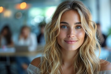 Fototapeta premium photo of cheerful businesswoman in office meeting